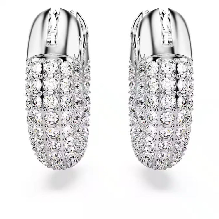 Dextera hoop earrings, Pavé, White, Rhodium plated
